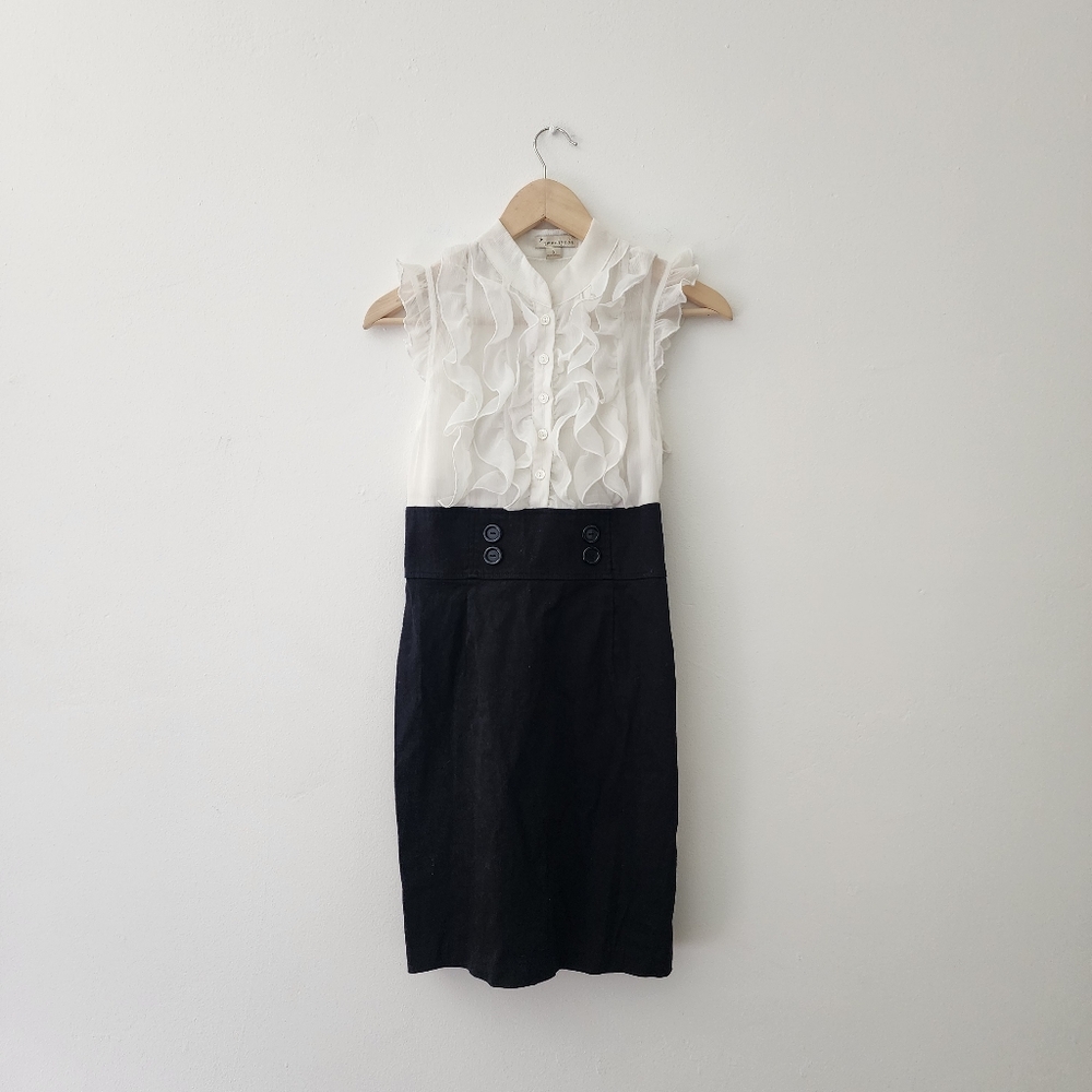 LAST CHANCE !! F21 | White Ruffled Blouse with Black Skirt Dress